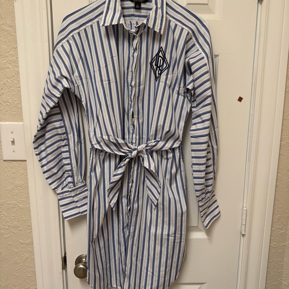 Ralph Lauren Blue and White Striped Button Down Shirt